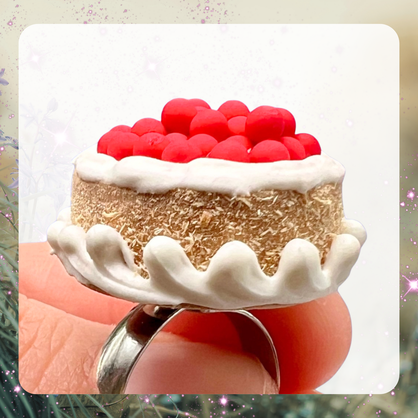 mini cheesecake ring with red cherry topping
