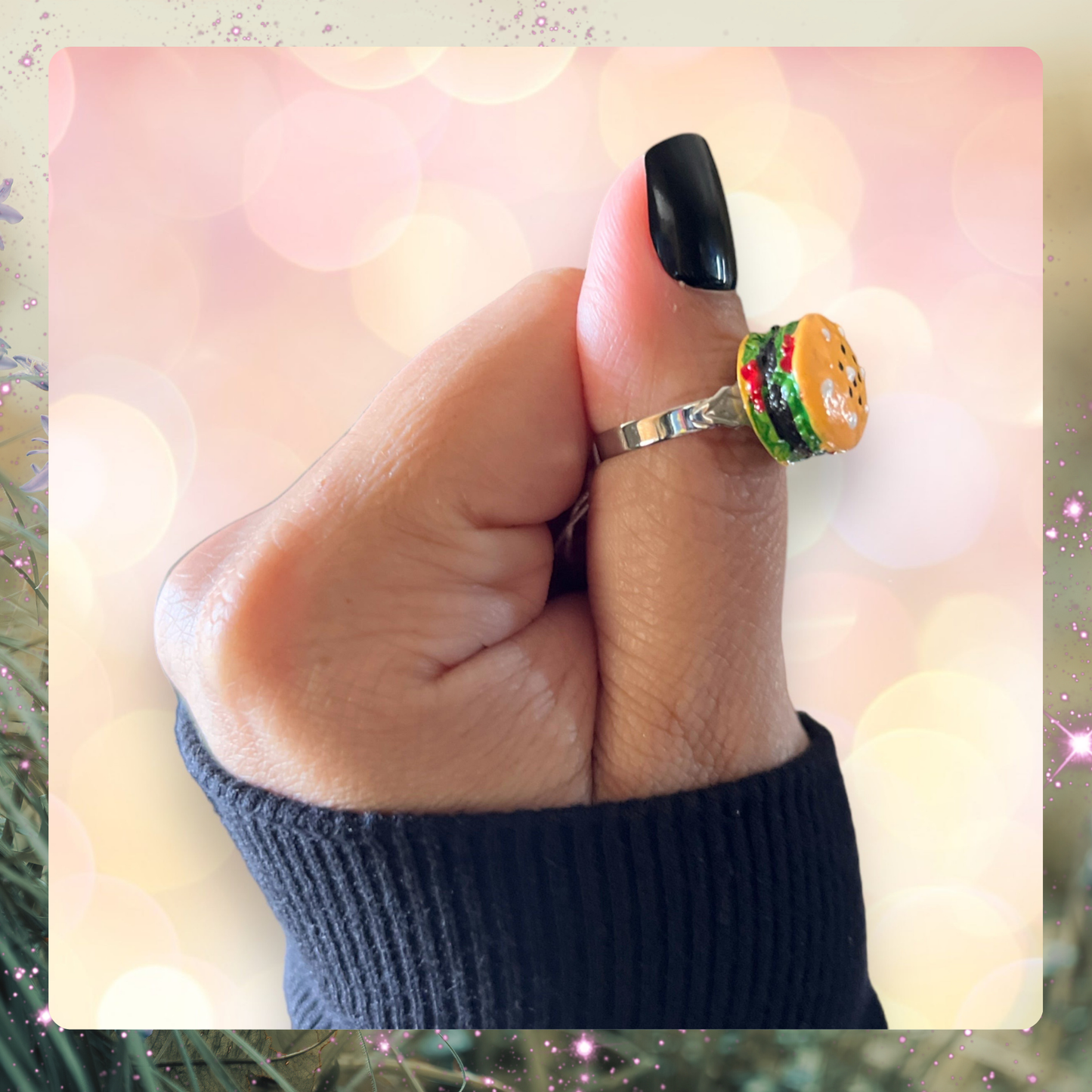 Mini Hamburger Ring – Handmade Adjustable Burger Jewelry
