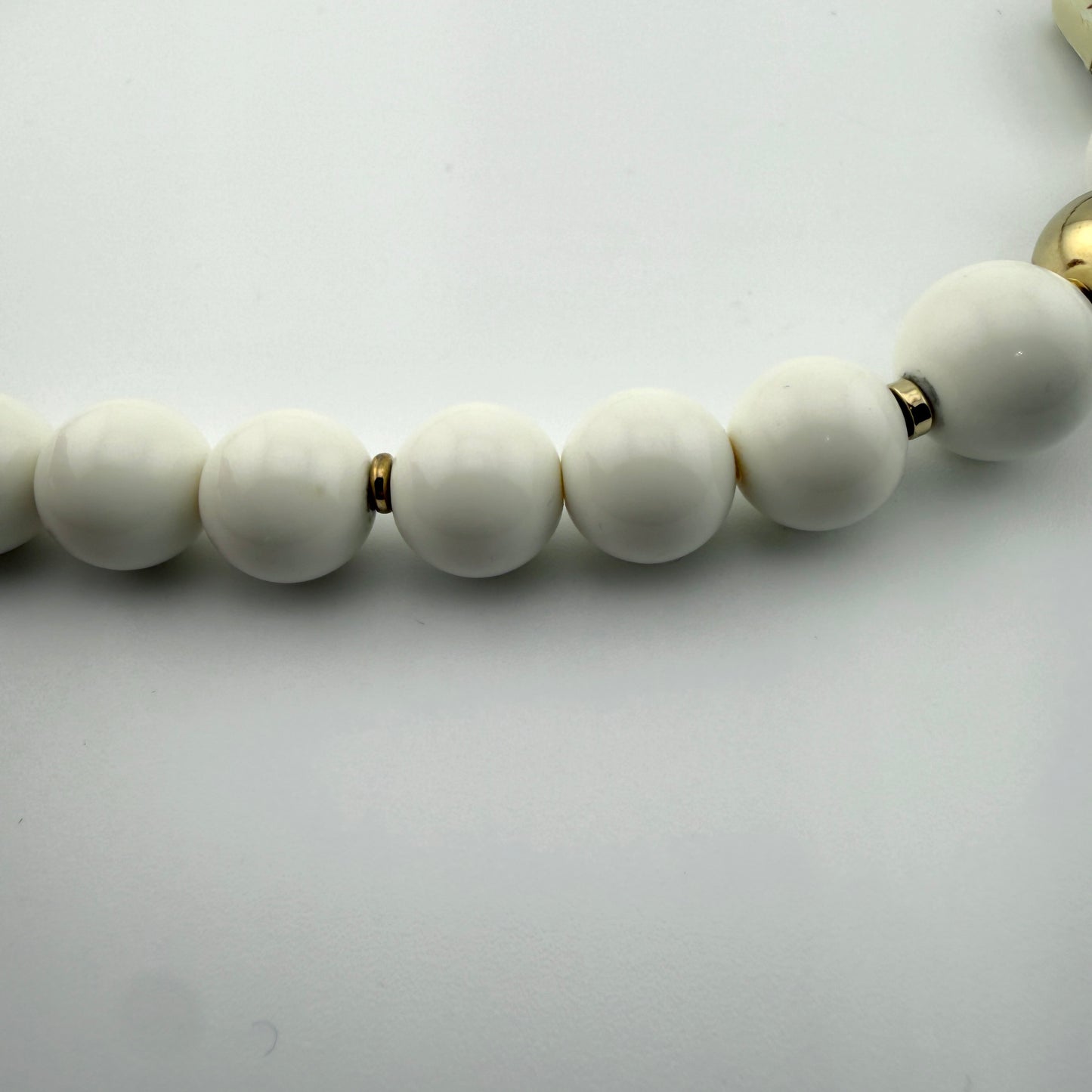 Vintage Japan White Beaded Floral Necklace