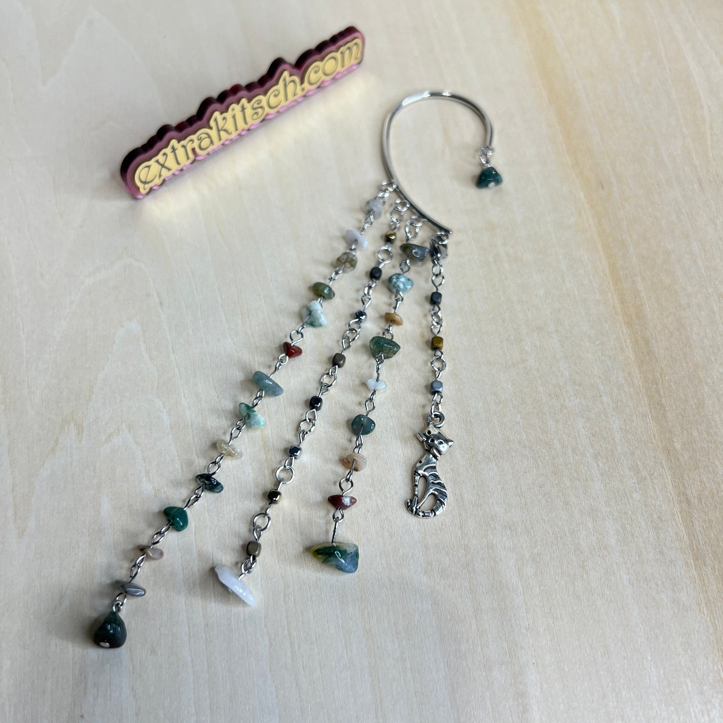 Silver Cat Crystal Ear Cuff – Asymmetric Dangle Earring