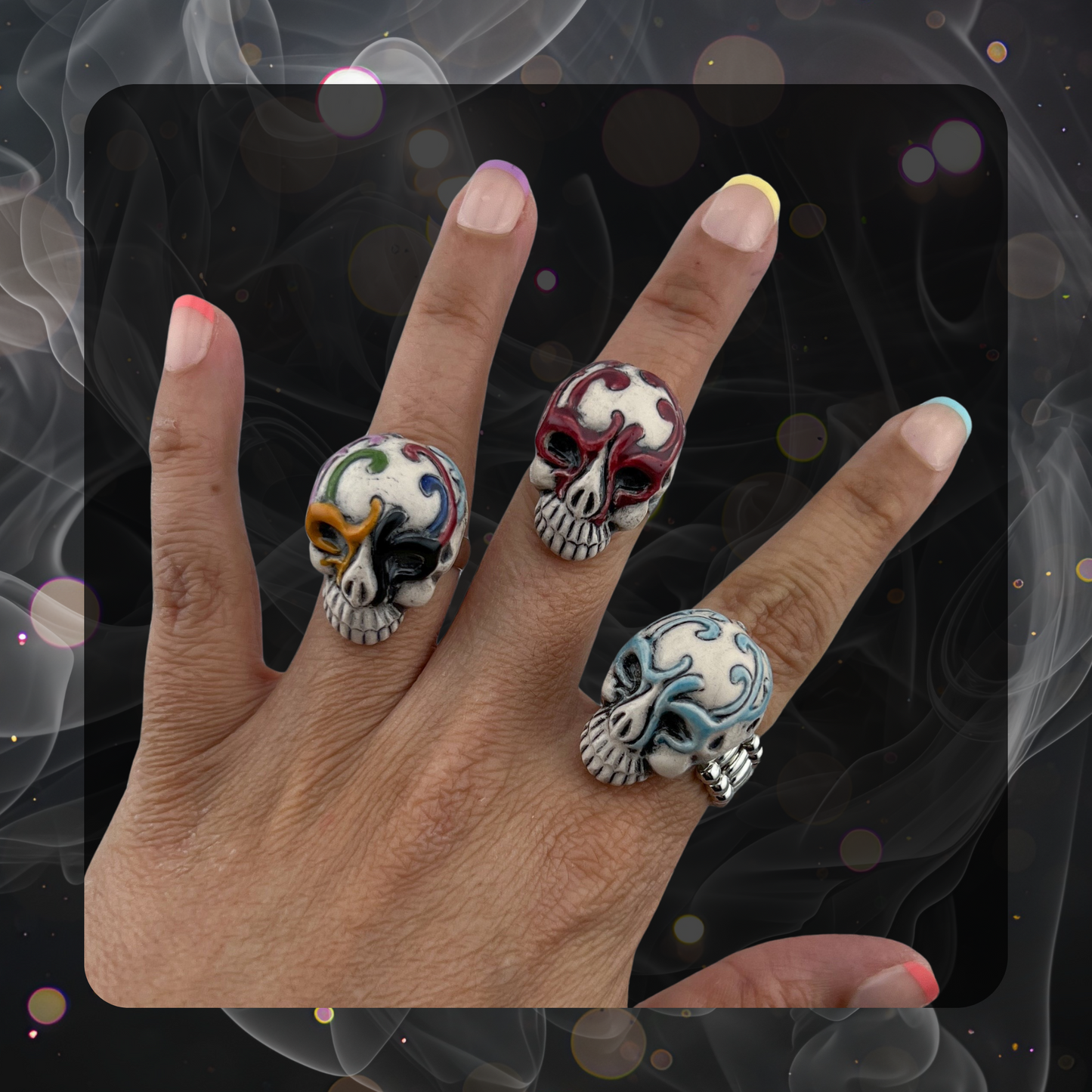 Sugar Skull Statement Ring – Handmade Porcelain Jewelry