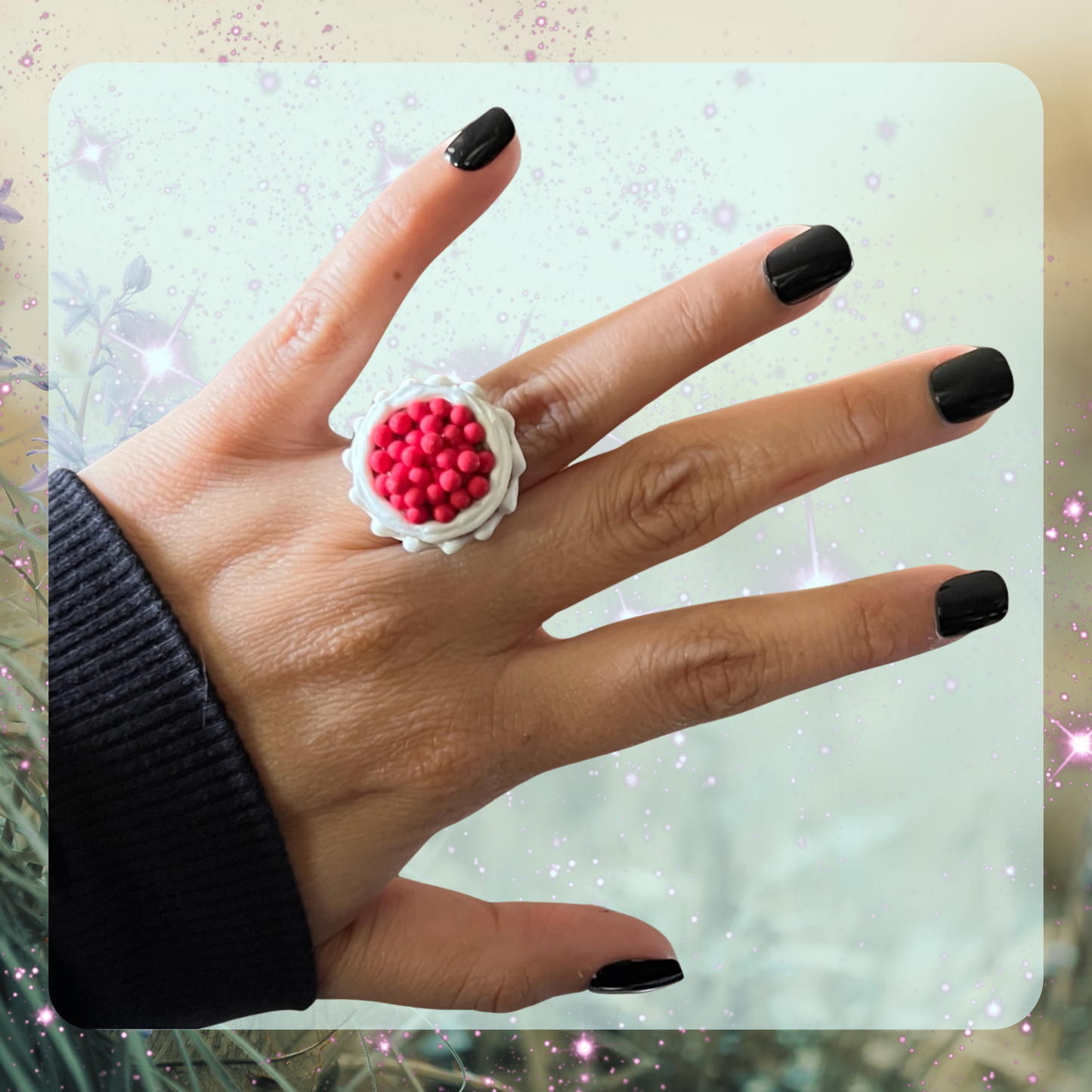 Mini Cherry Cheesecake Ring – Handmade Dessert Jewelry