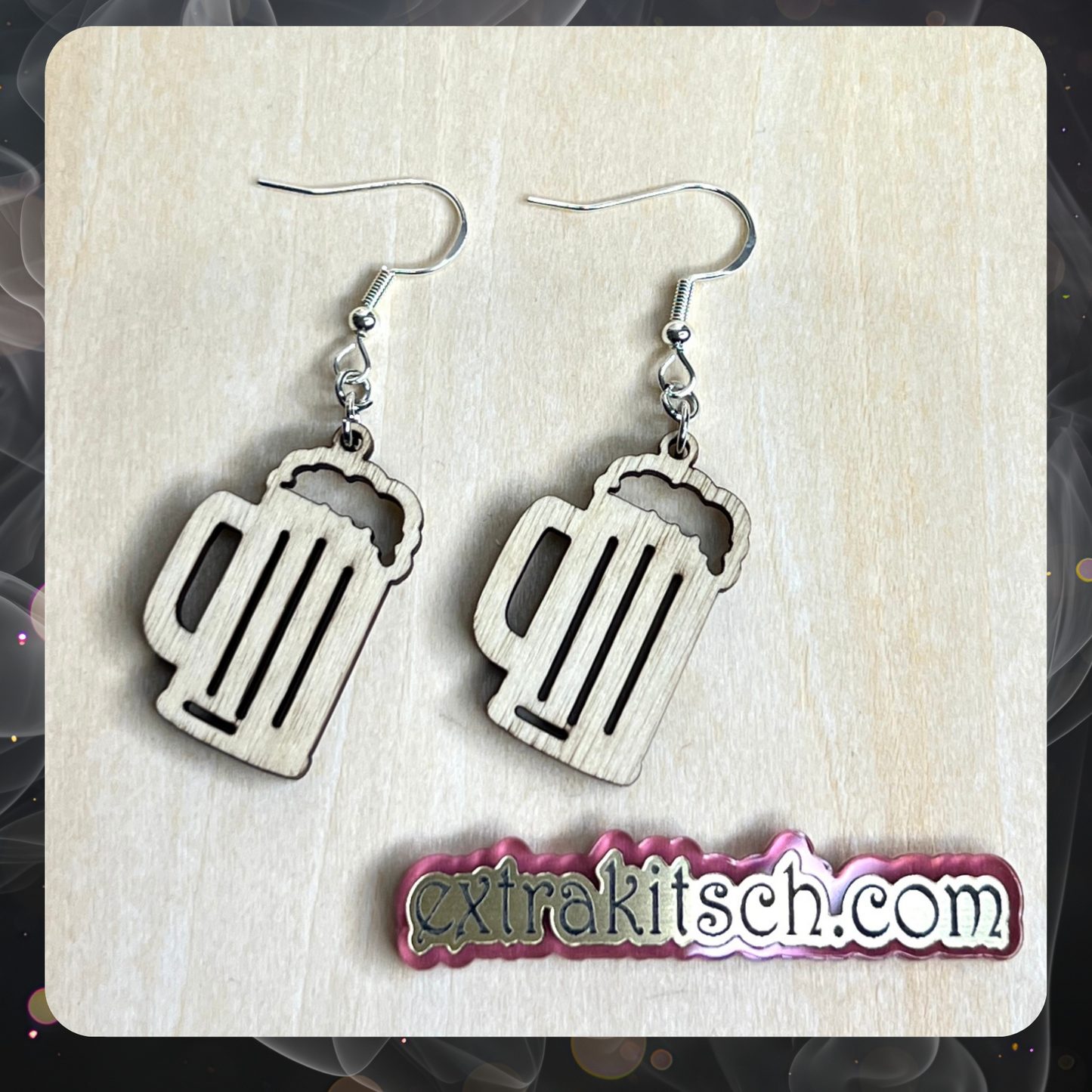 Beer Mug Wooden Earrings