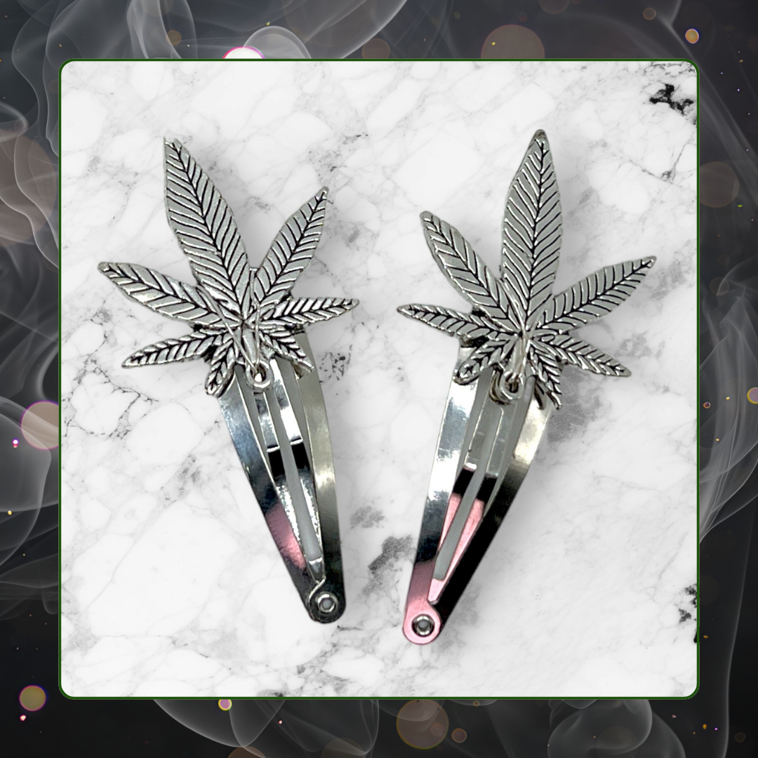 420 Pot Leaf Hair Clips – Set of 2 in Silver, Gold, or Green