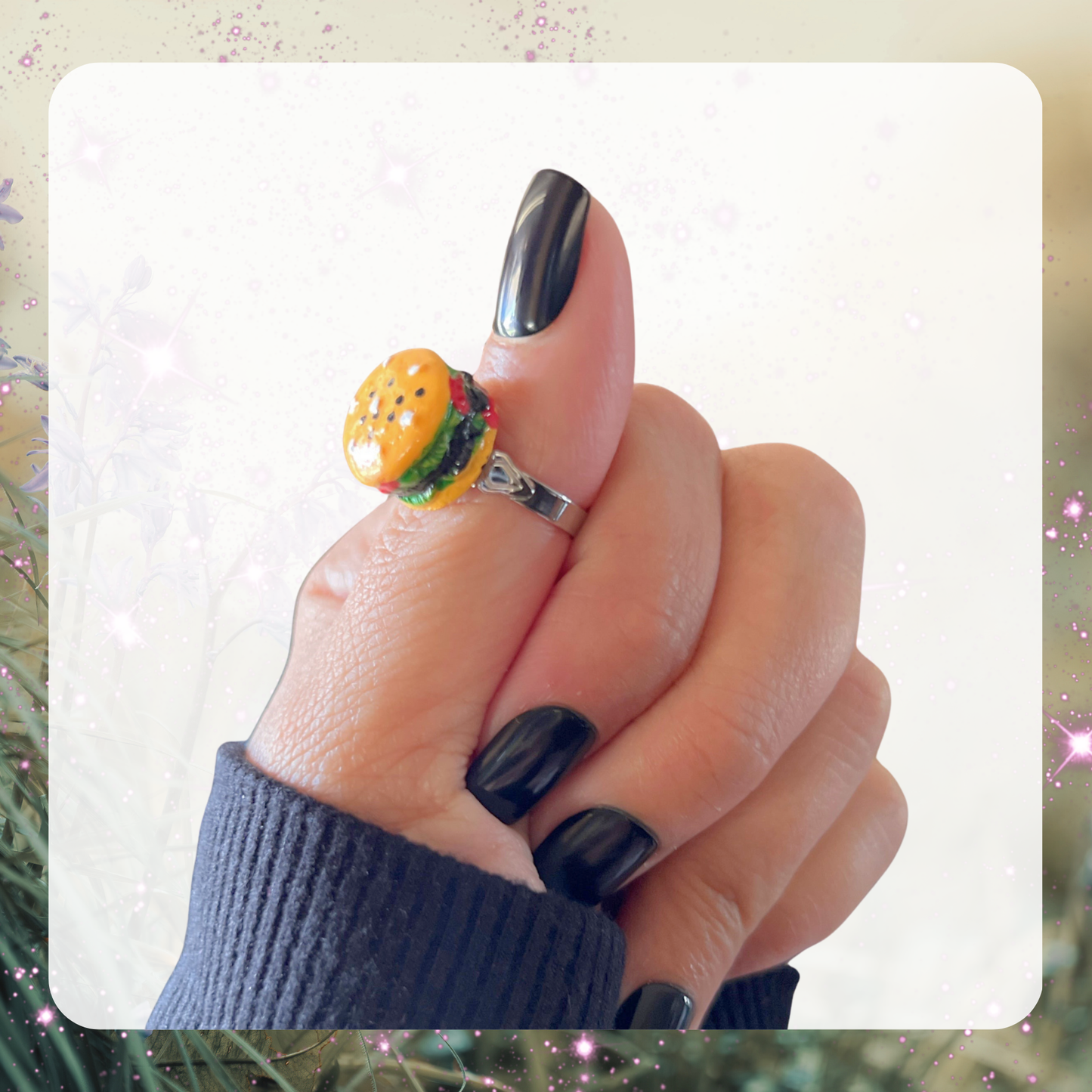Mini Hamburger Ring – Handmade Adjustable Burger Jewelry