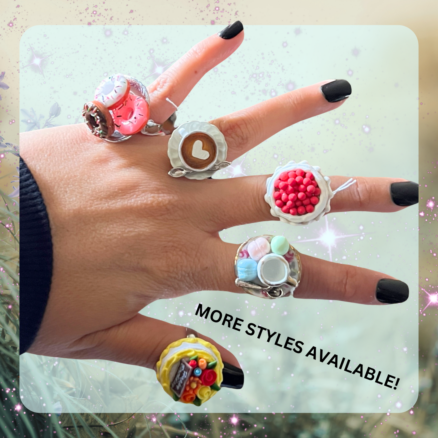 Tea Party Ring with Macarons – Handmade Dessert Statement Jewelry