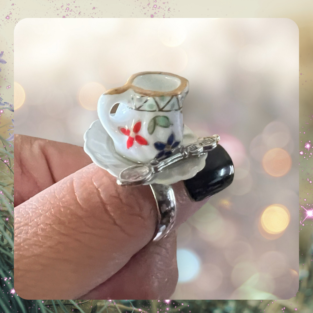 Porcelain Tea Creamer Cup Ring – Mini Latte or Hot Chocolate Jewelry