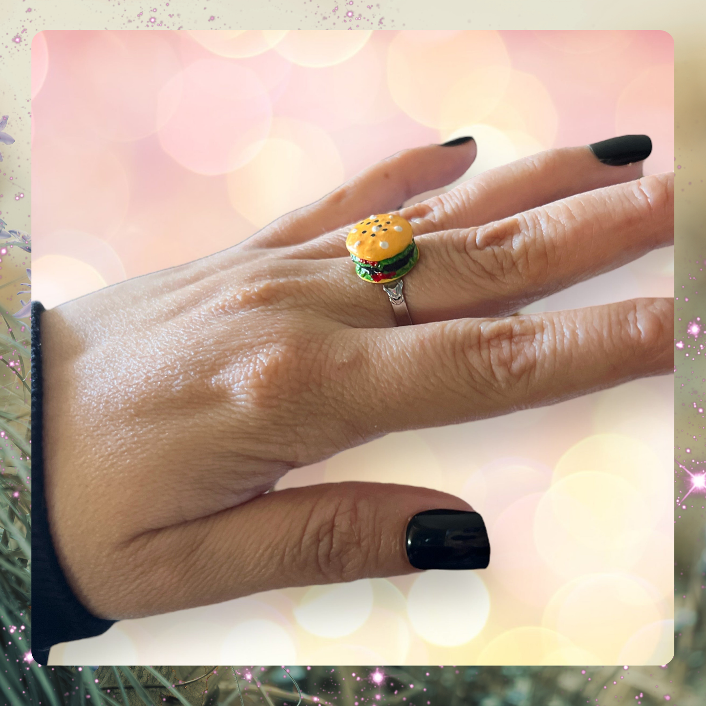 Mini Hamburger Ring – Handmade Adjustable Burger Jewelry