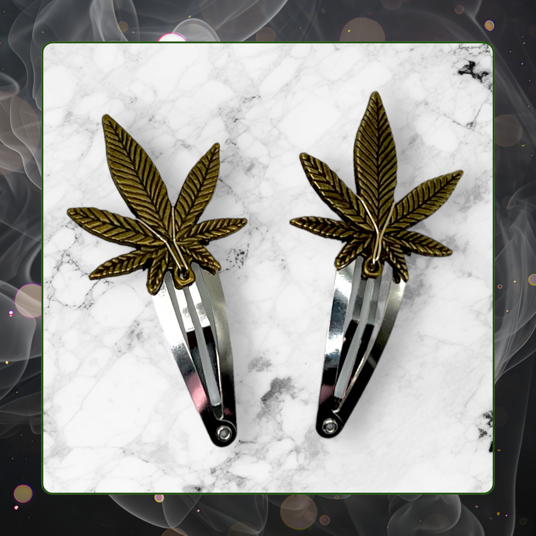 420 Pot Leaf Hair Clips – Set of 2 in Silver, Gold, or Green