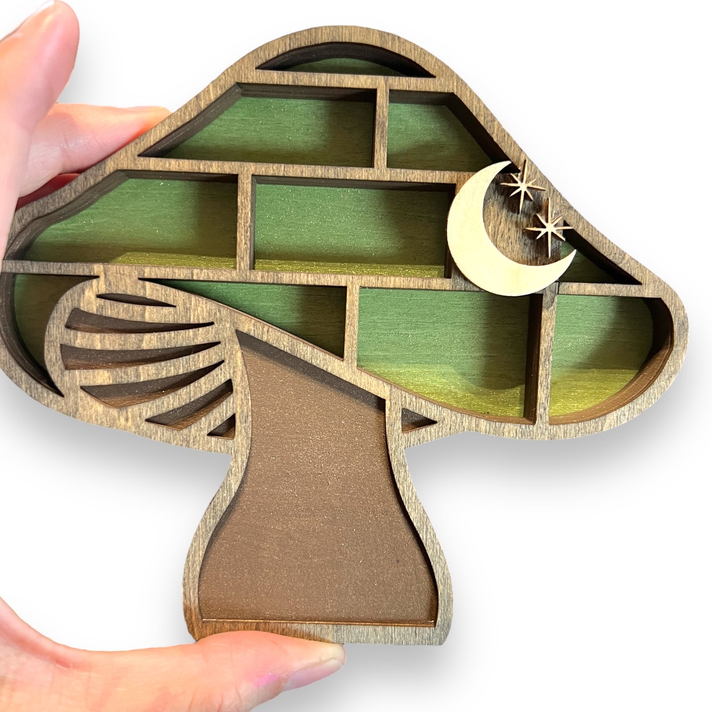 Mini Mushroom Curio Shelf – Handmade Wooden Shelf for Crystals & Trinkets