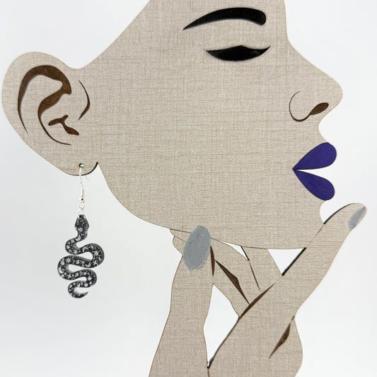 Black Glitter Mystical Snake Earrings