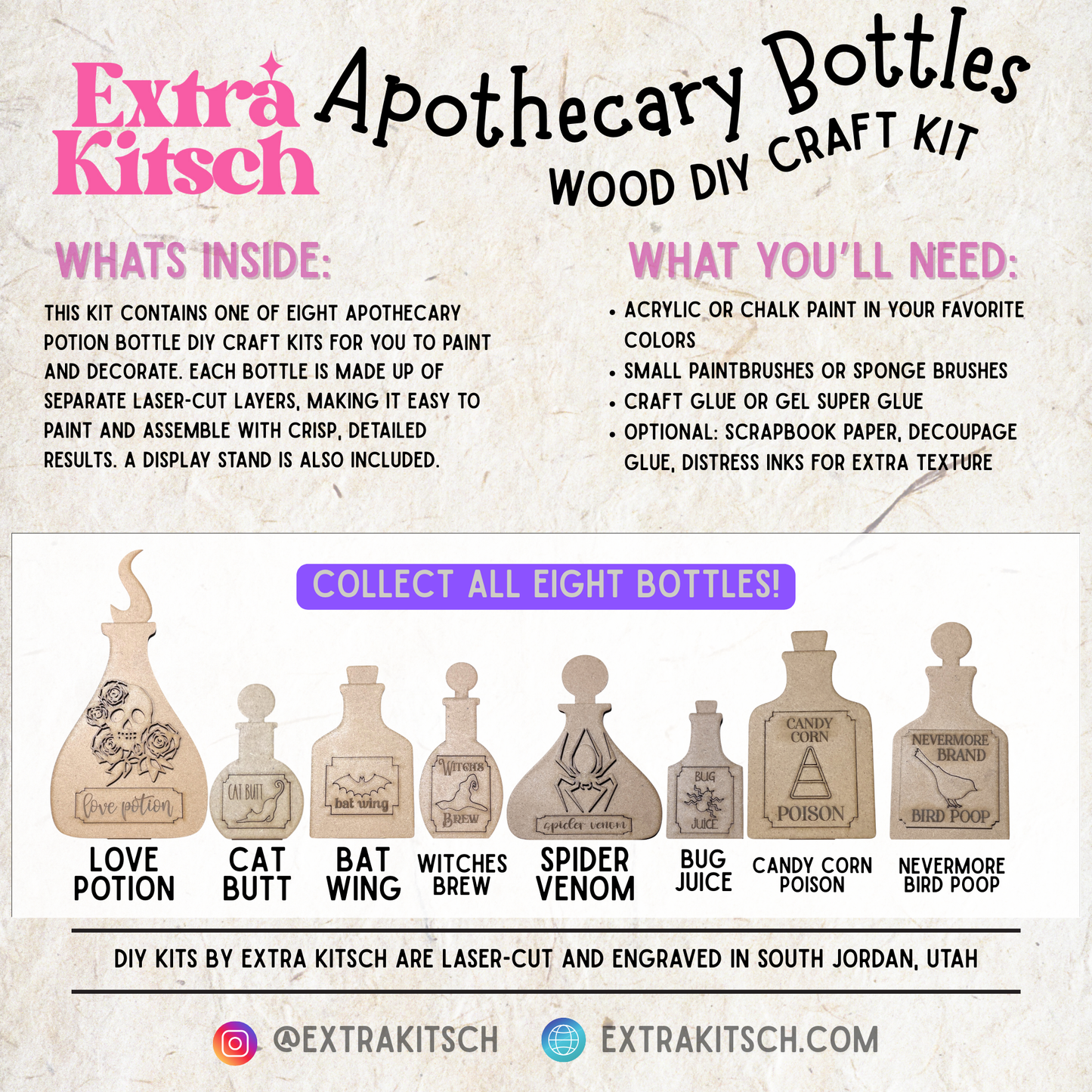 Halloween Apothecary Potion Bottle DIY Kit – Collectible Wooden Halloween Craft