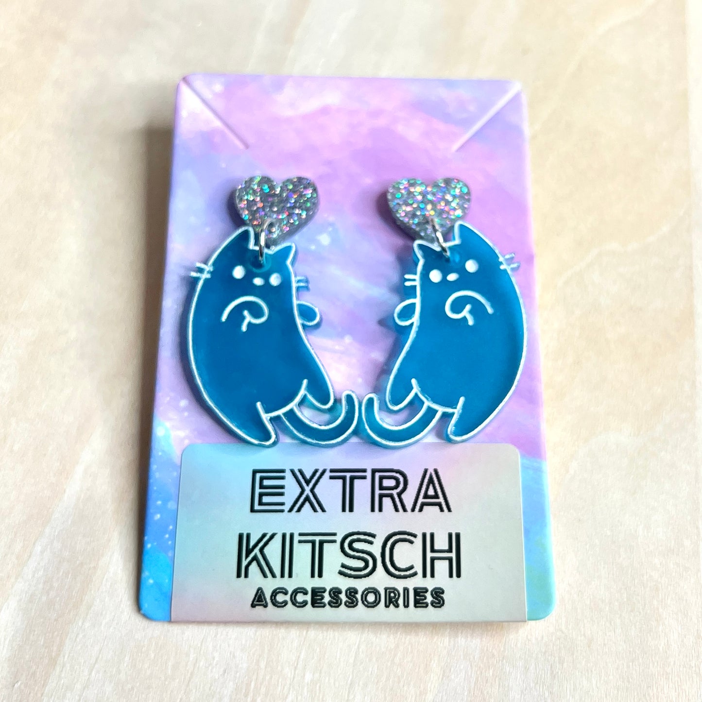 Chonky Pink Cat Earrings – Hand Painted Acrylic Kitty Dangles
