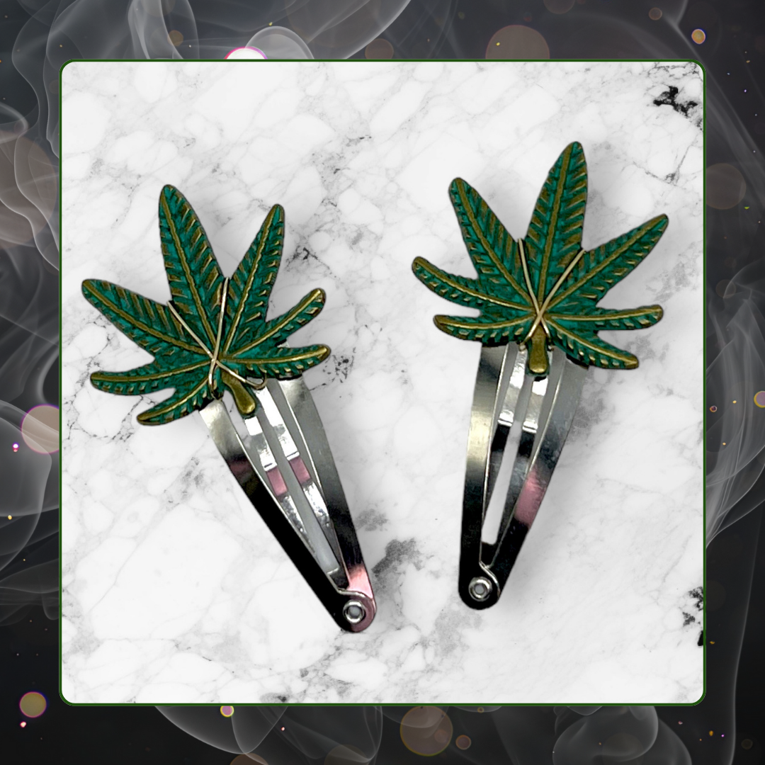 420 Pot Leaf Hair Clips – Set of 2 in Silver, Gold, or Green