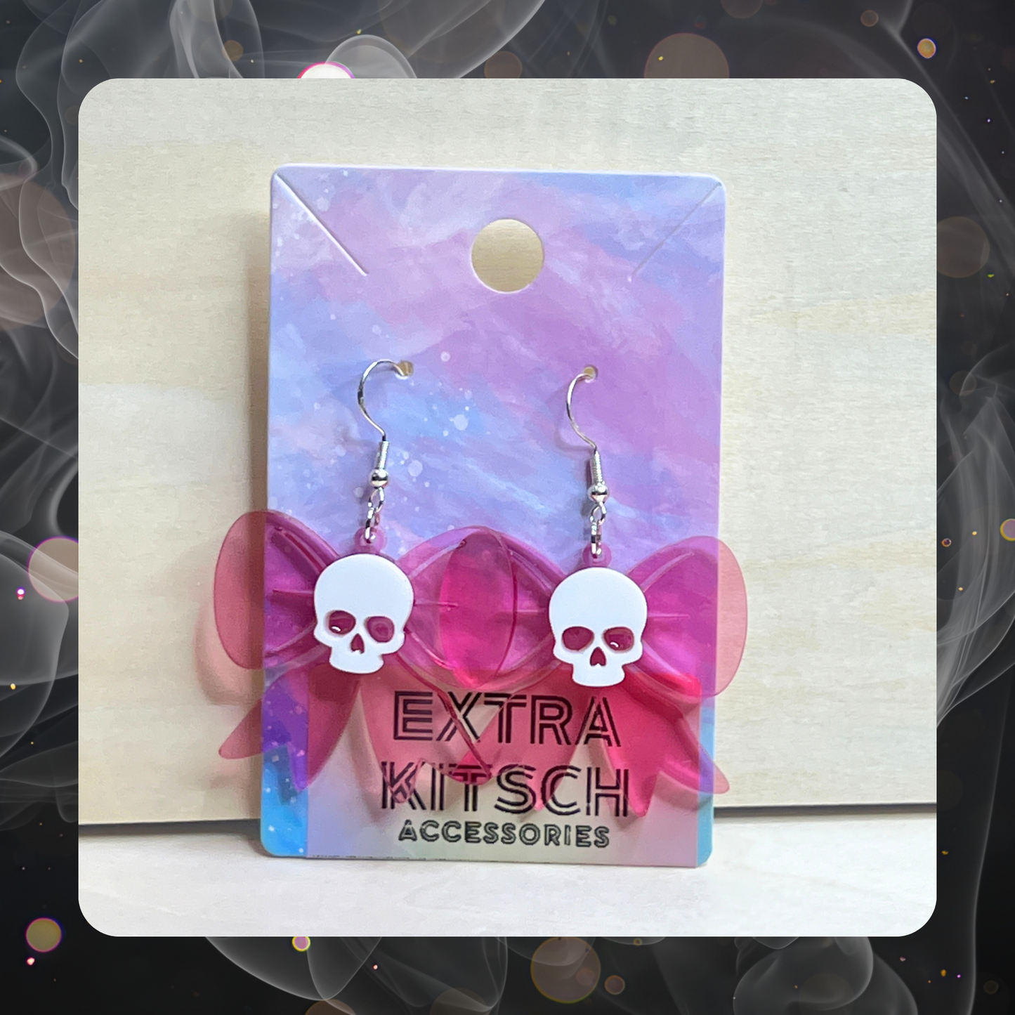 Pastel Goth Bow & Skull Earrings – Spooky Cute Acrylic Dangles