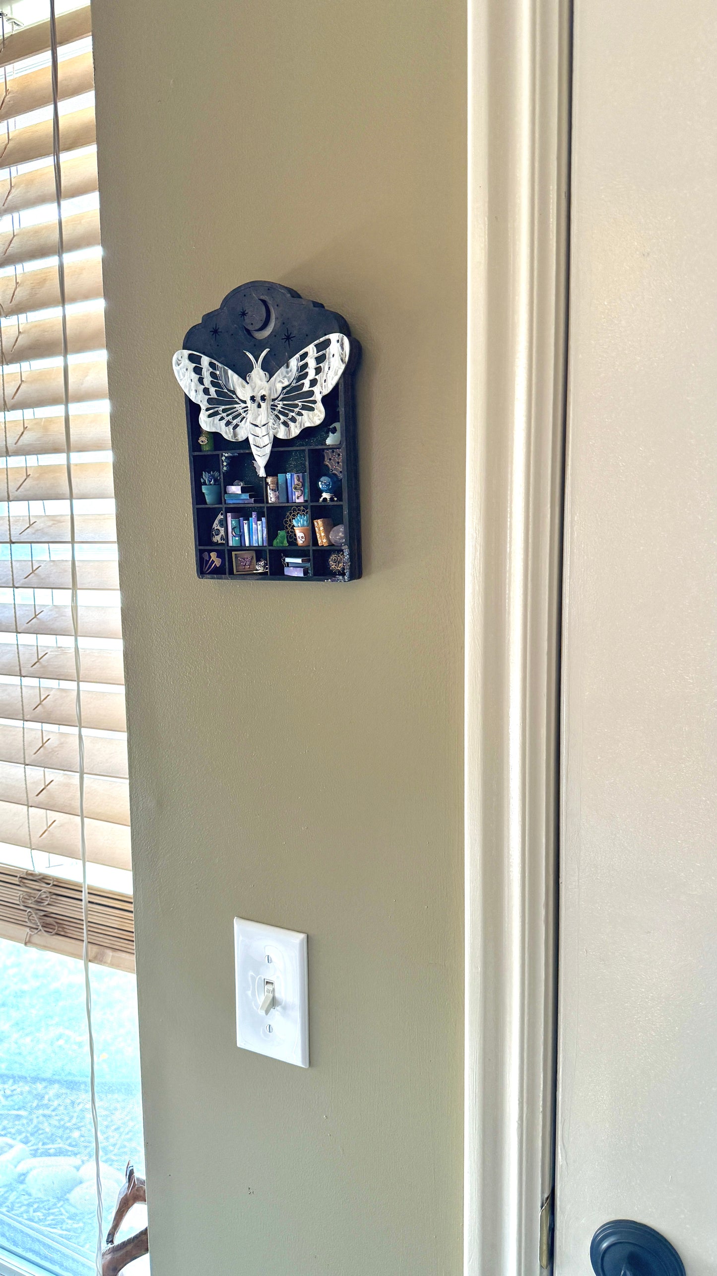 Moth Curio Shelf – Glow-in-the-Dark Miniature Shadow Box with Witchy Decor