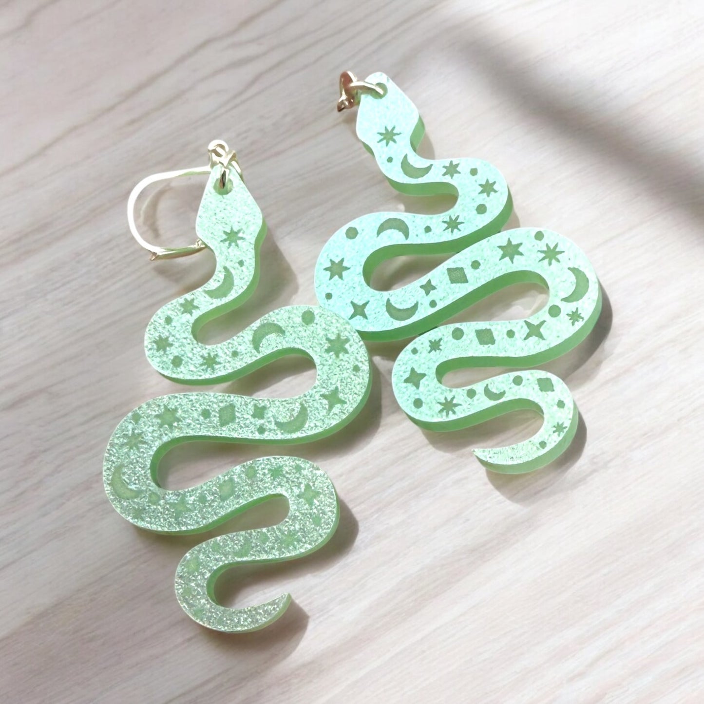 Black Glitter Mystical Snake Earrings
