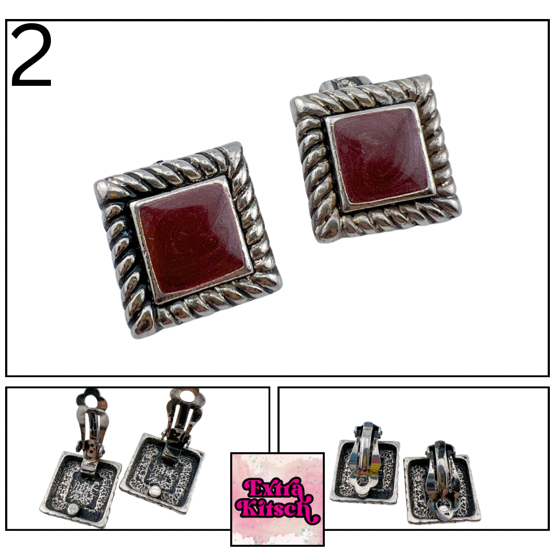 Vintage Southwestern Red Stone Clip-On Earrings