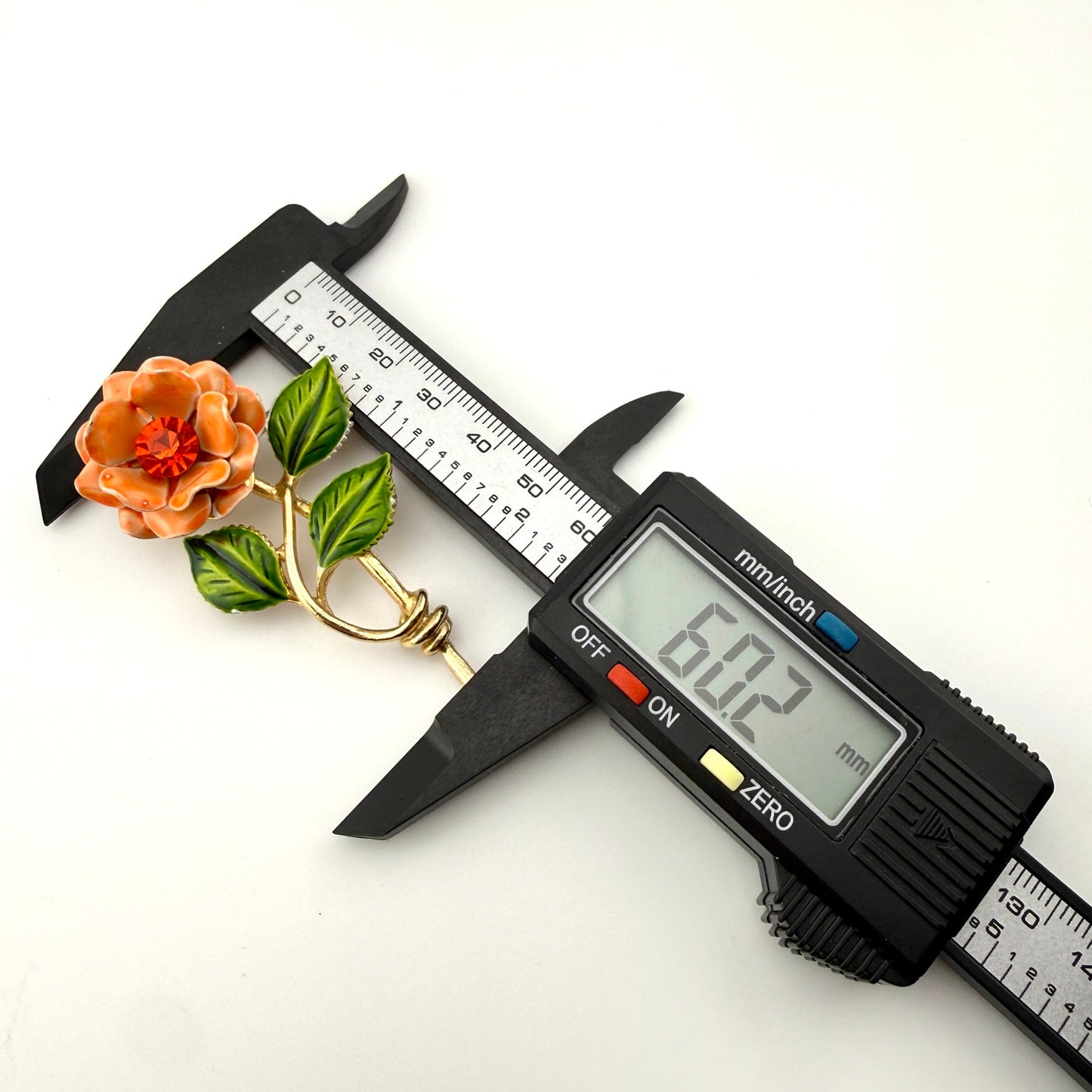 Retro Orange Flower Brooch and Clip On Earring Set