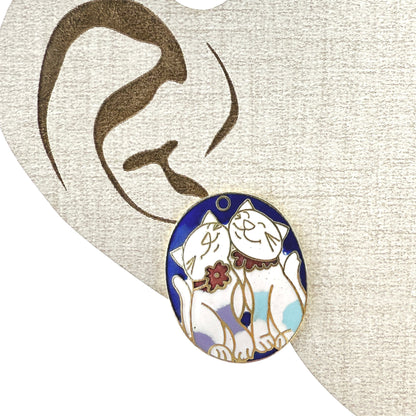 Vintage Cloisonné Cat Clip-On Earrings Gold Tone Enamel