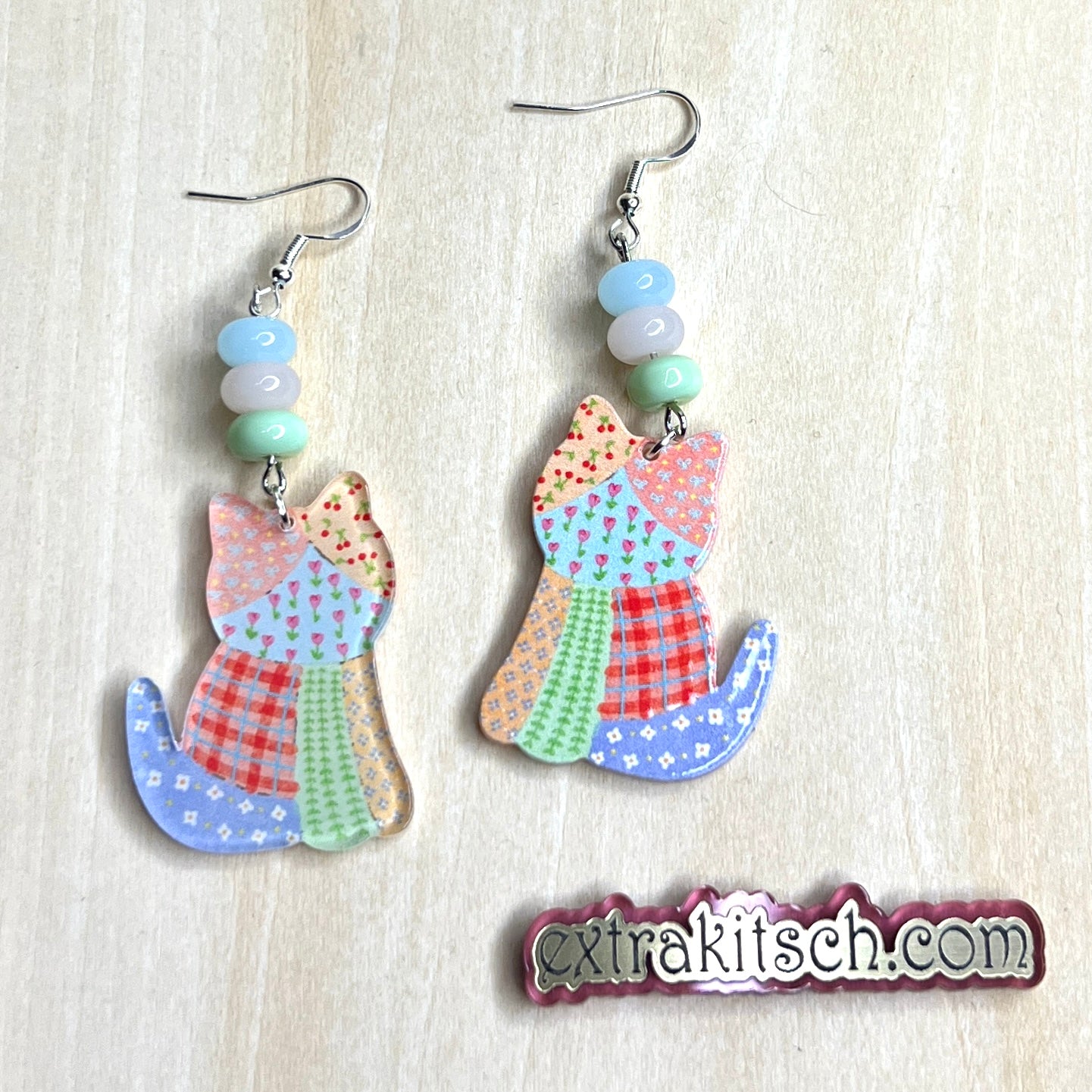 Patchwork Kitty Earrings