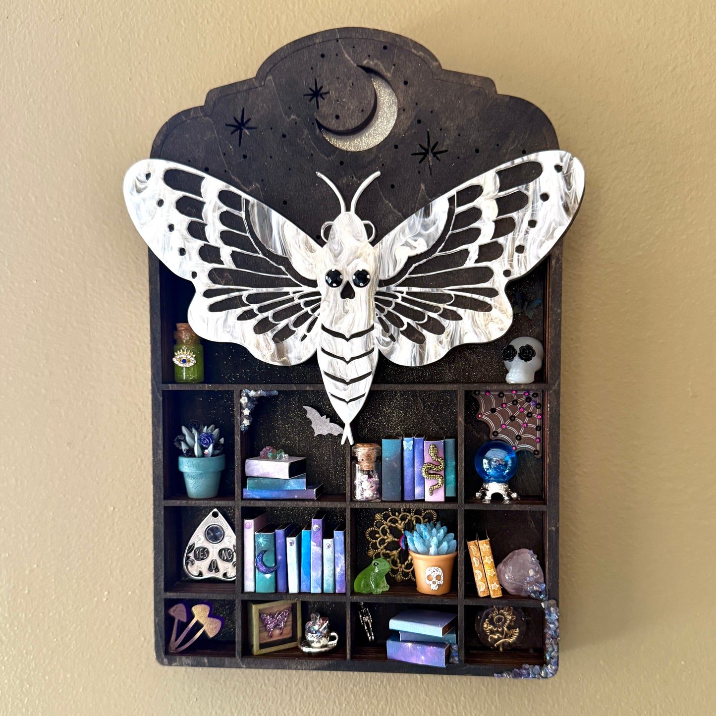 Moth Curio Shelf – Glow-in-the-Dark Miniature Shadow Box with Witchy Decor