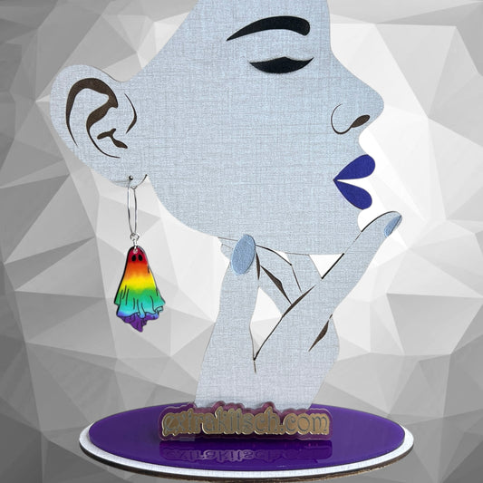 Rainbow Ghost Earrings – Pride Spooky Cute Acrylic Hoops