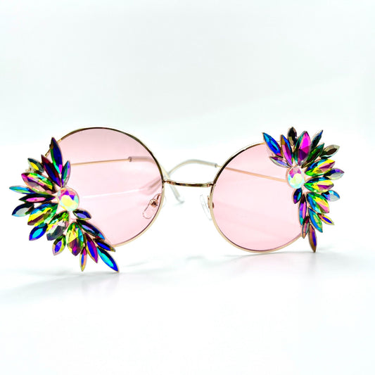 Super Glam Disco Rhinestone Round Sunglasses