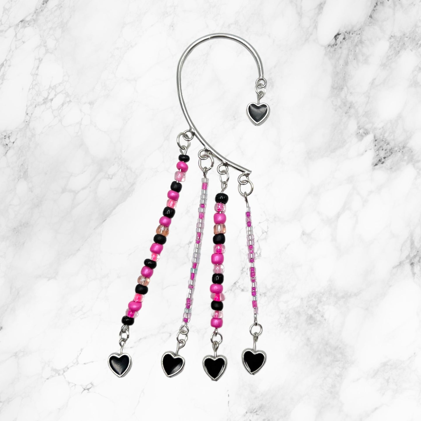 Hot Pink Beaded Behind the Ear Cuff Earring