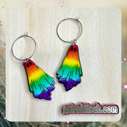 Rainbow Ghost Hoop Earrings