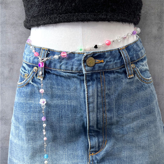Pastel Girly Super Long Beaded Wrap Necklace / Belly Chain