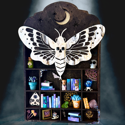 Moth Curio Shelf – Glow-in-the-Dark Miniature Shadow Box with Witchy Decor