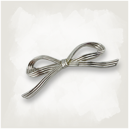 Crown Trifari Silver Tone Bow Brooch