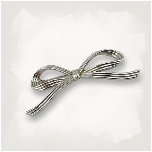 Crown Trifari Silver Tone Bow Brooch