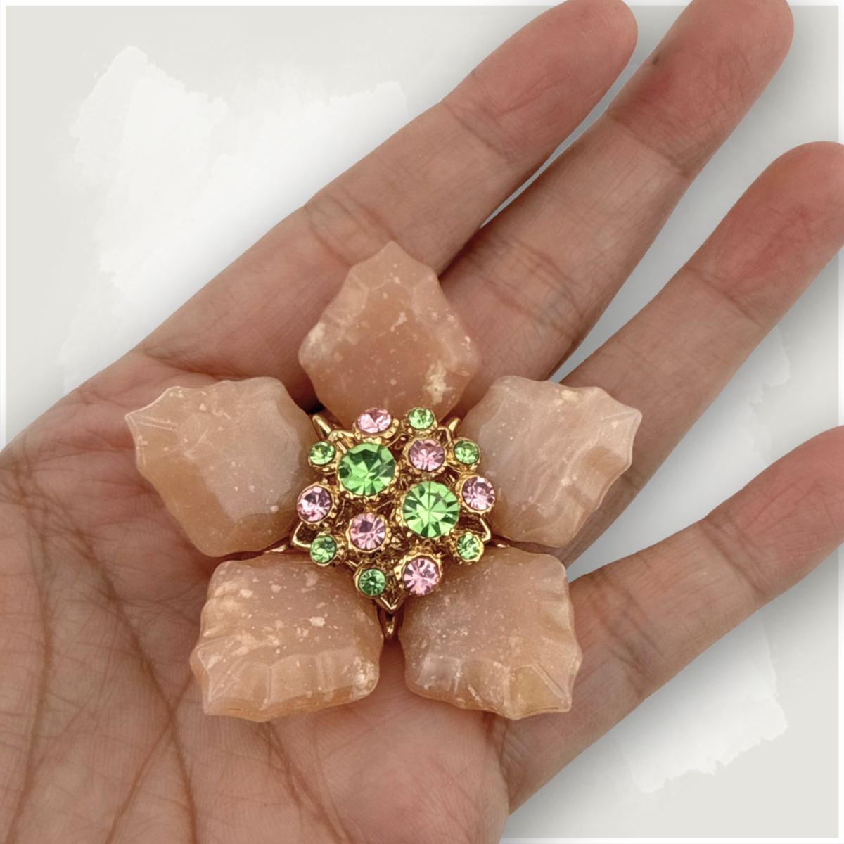 Vintage Pink Flower Rhinestone Brooch
