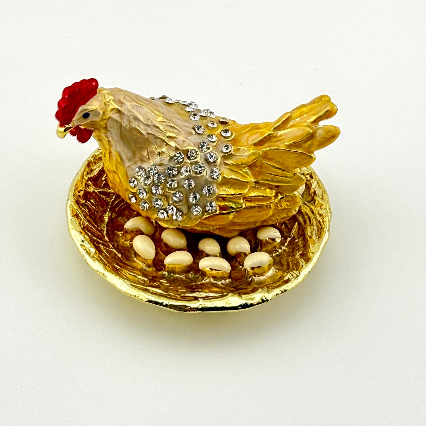 Vintage Gold Hen Rhinestone Trinket Box
