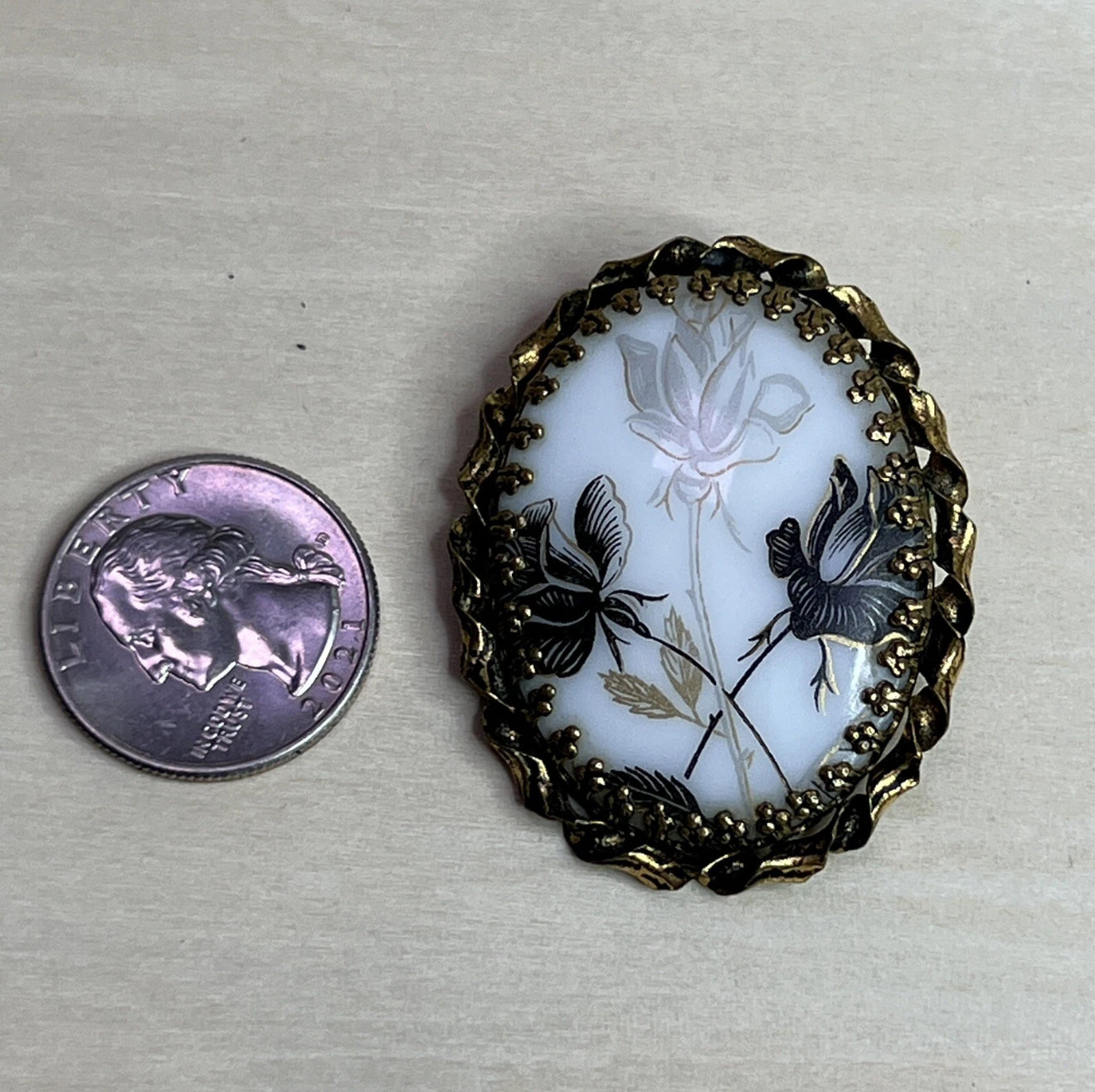 Vintage West Germany Porcelain Cameo Floral Brooch