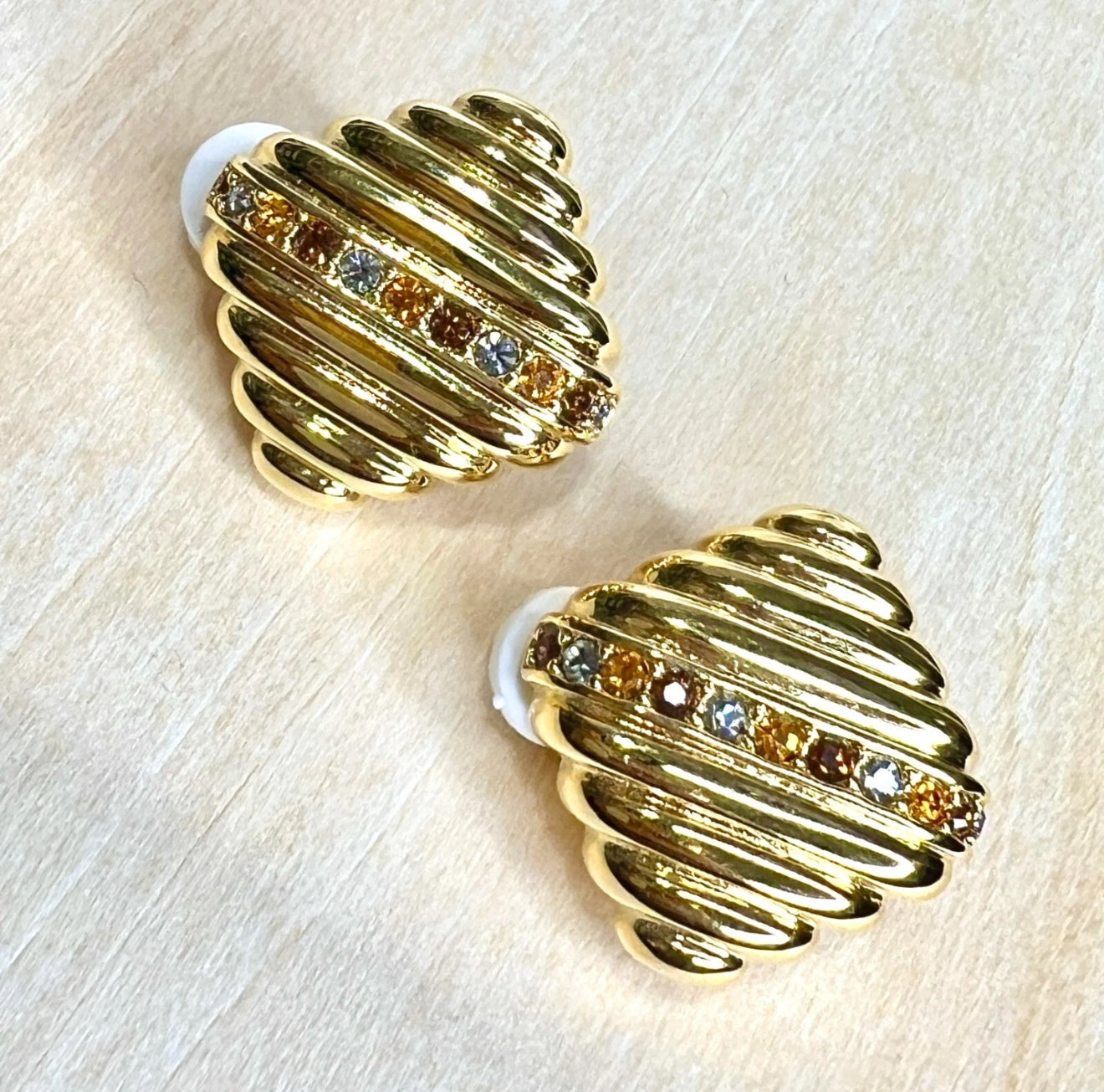 Joan Rivers Gold Rhinestone Clip On Earrings - Signed