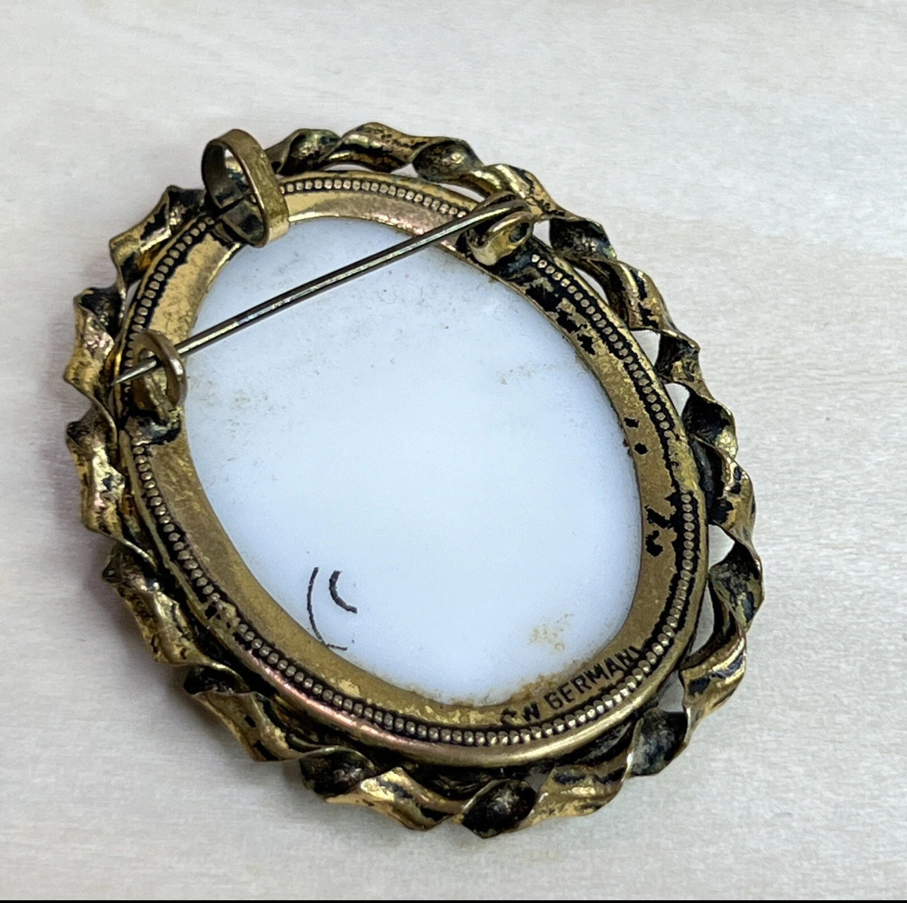 Vintage West Germany Porcelain Cameo Floral Brooch
