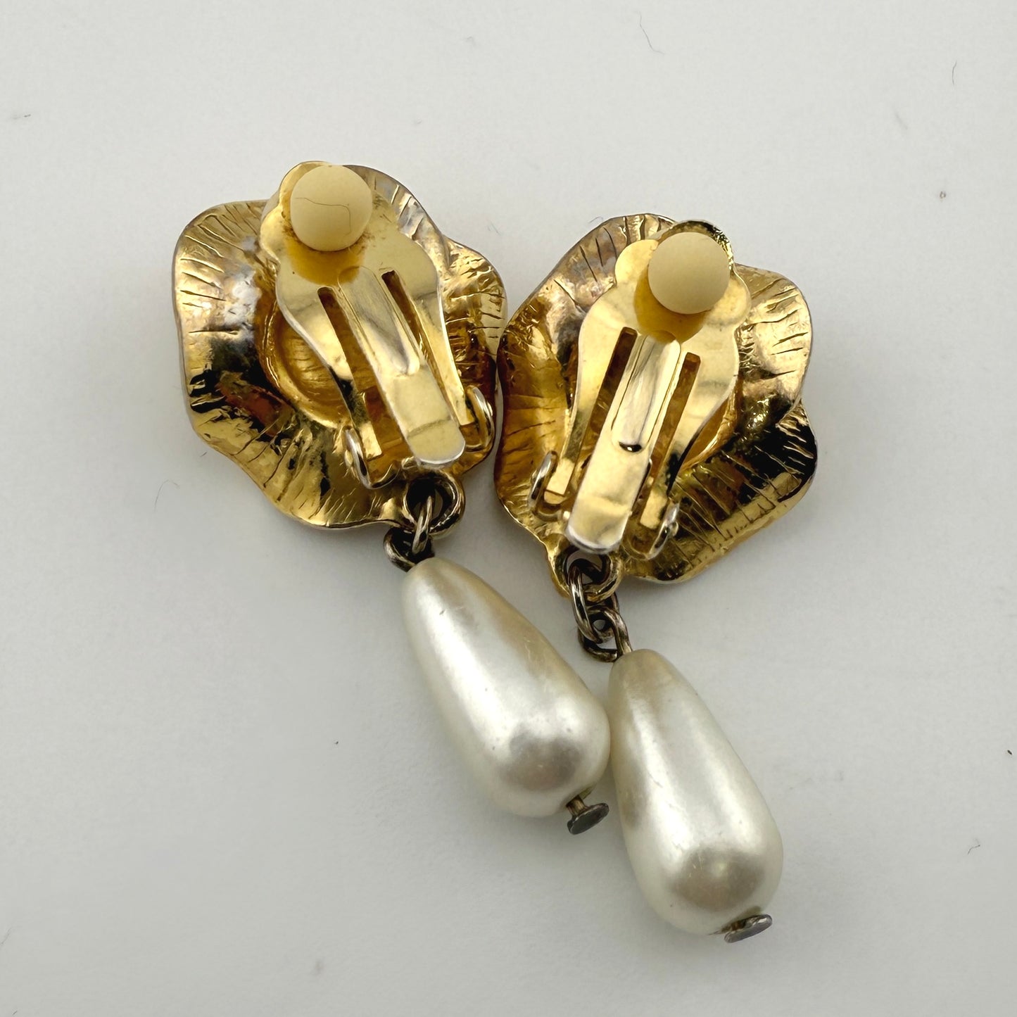 Elegant Rose and Pearl Vintage Clip on Earrings