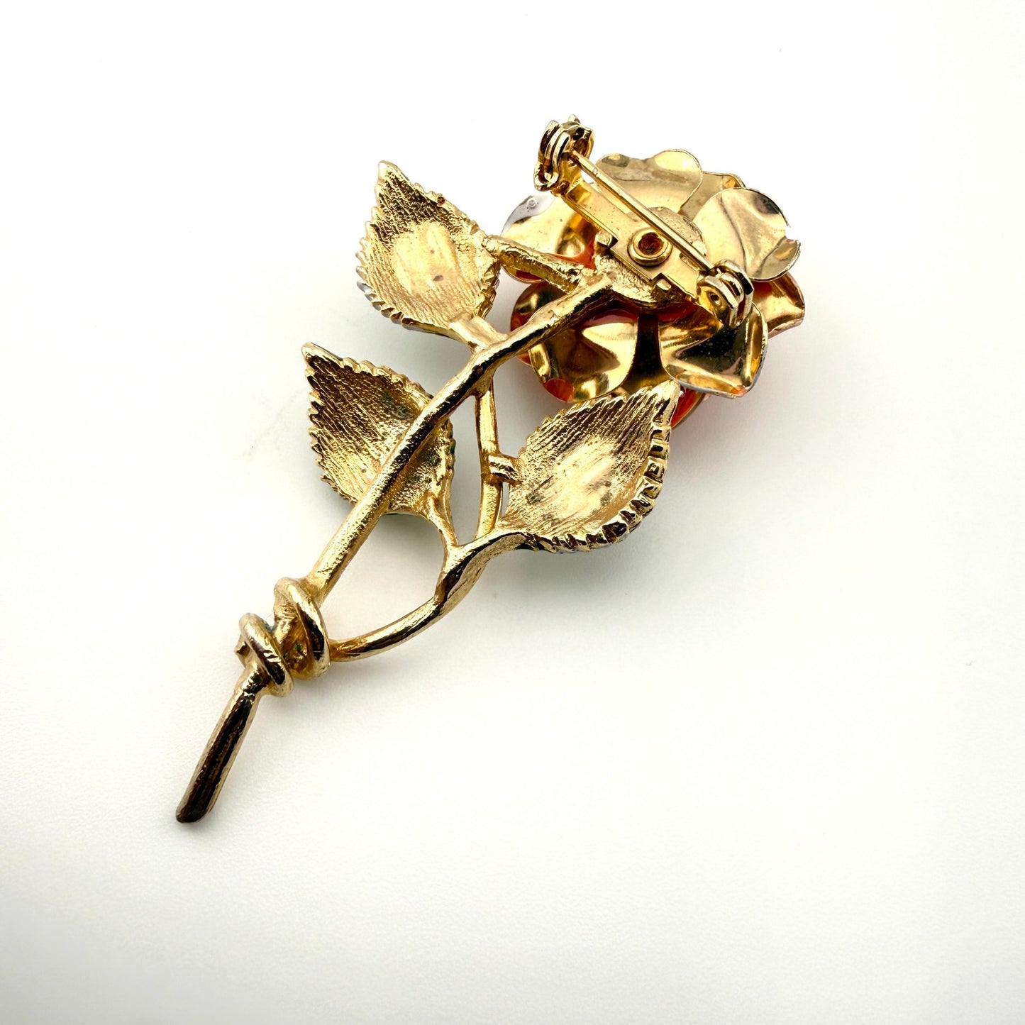 Retro Orange Flower Brooch and Clip On Earring Set