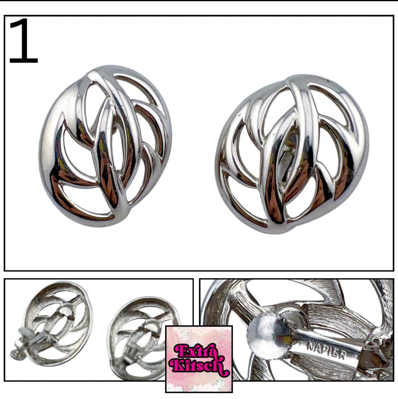 Vintage Napier Silver Clip On Screw Back Earrings