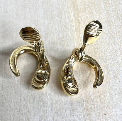 Monet Gold & Ivory Enamel Hoop Clip On Earrings