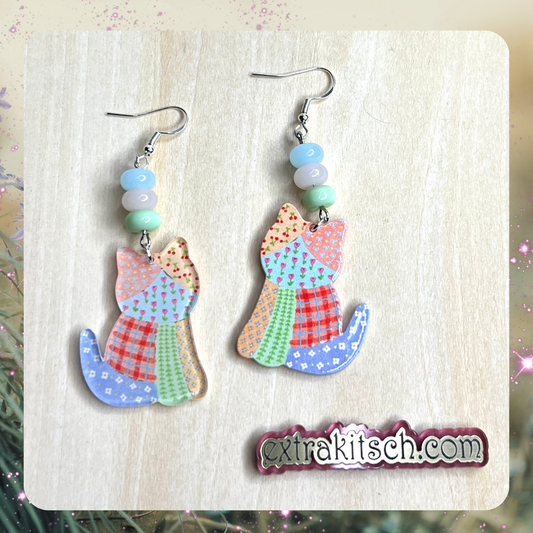 Patchwork Kitty Earrings