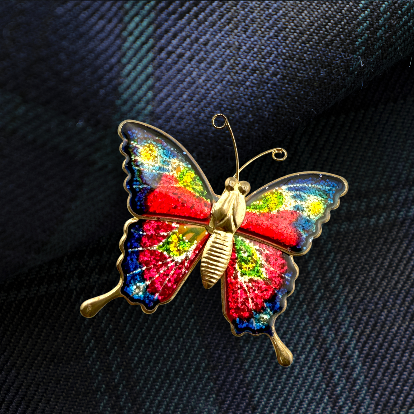 Vintage Glitter Butterfly Pin