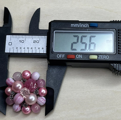 Vintage Pink Bead Cluster Clip-On Earrings (Japan)