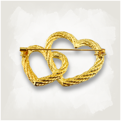 Vintage Double Interlocking Hearts Brooch