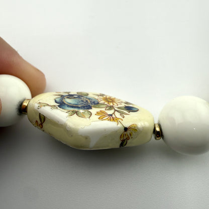 Vintage Japan White Beaded Floral Necklace