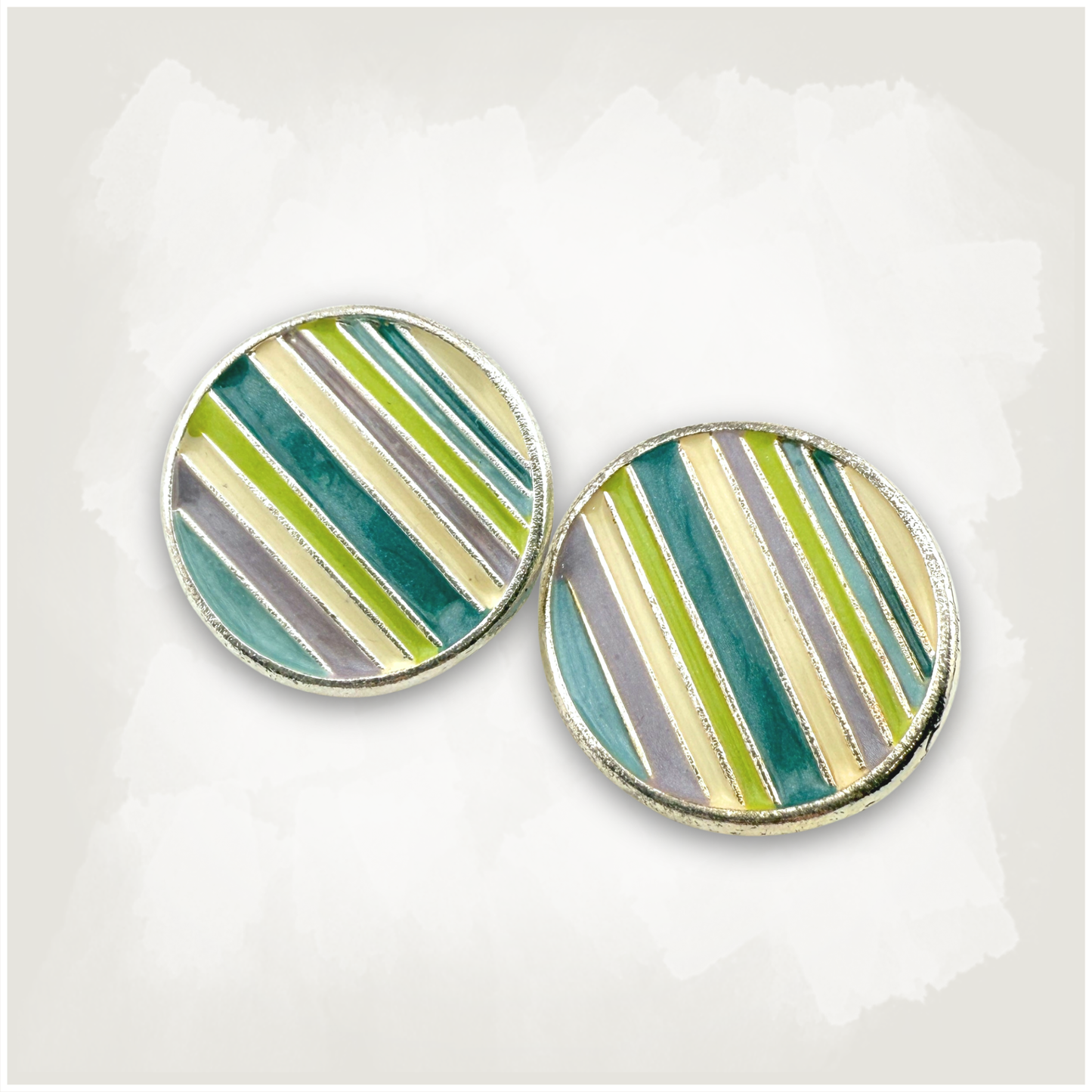Vintage Striped Enamel Button Clip-on Earrings