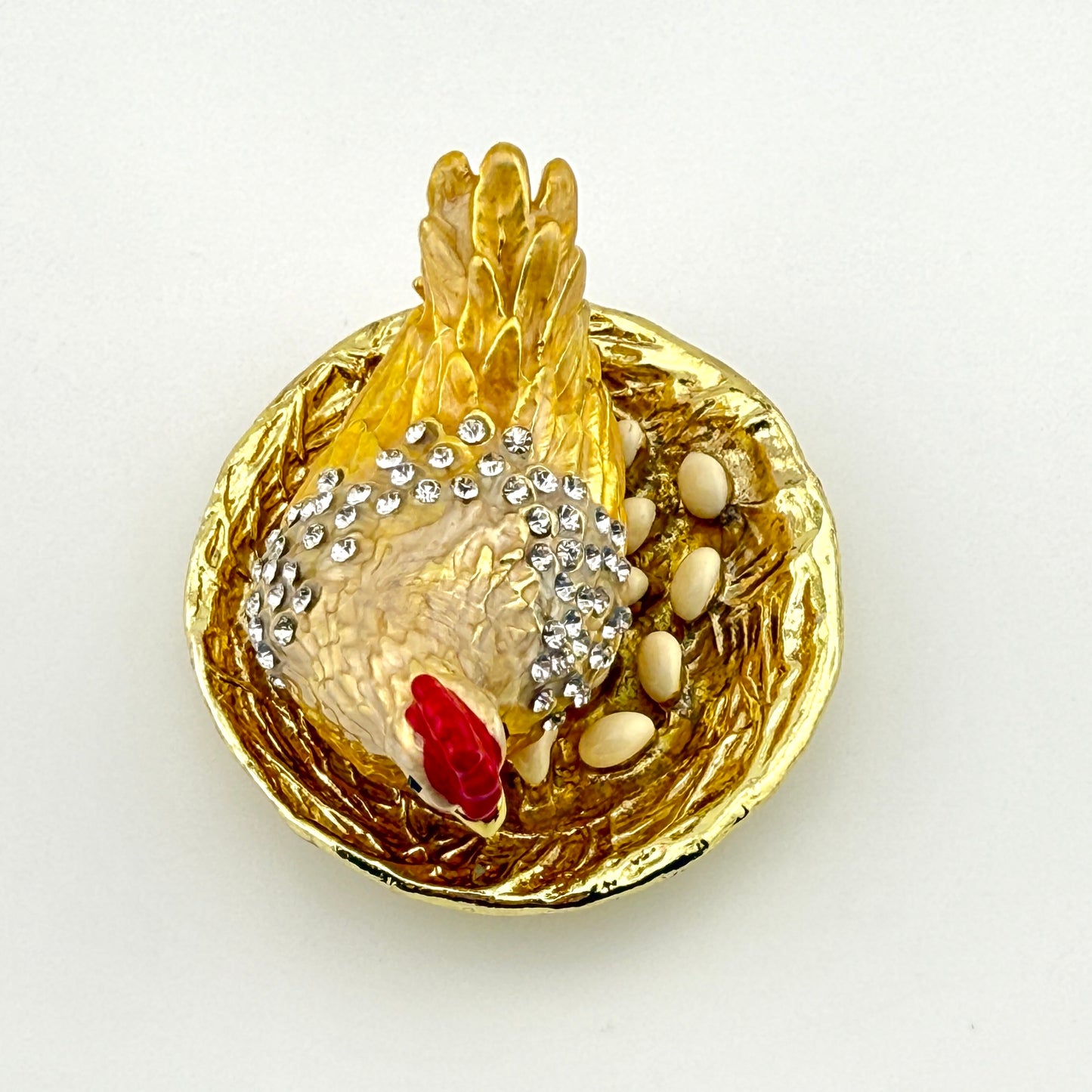 Vintage Gold Hen Rhinestone Trinket Box